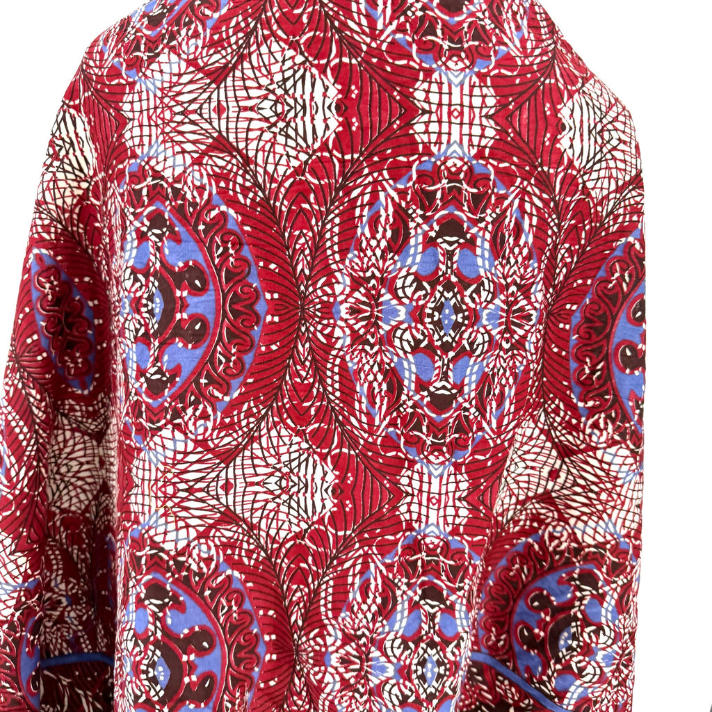 Vintage 90s Maroon Blue 100% Cotton Batik Geometric Boho Shawl Wrap