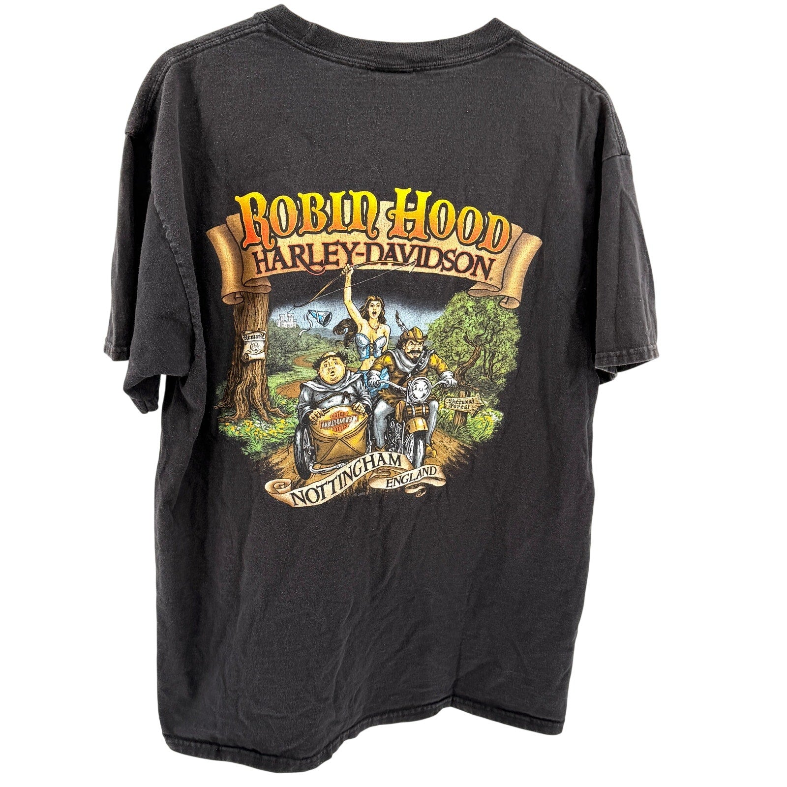 Harley-Davidson Nottingham England Robin Hood Black 100% Cotton T-Shirt