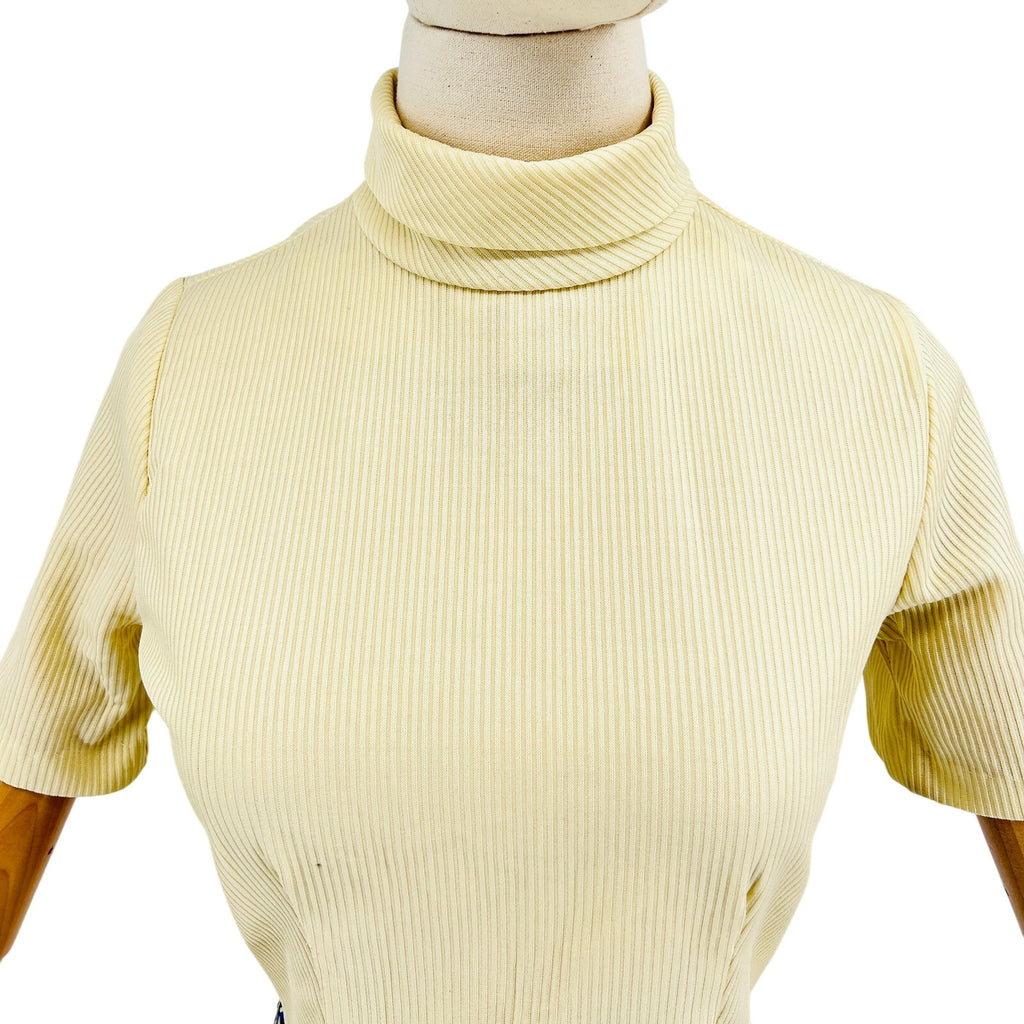Vintage 70s Cream Blue Houndstooth Mod A-Line Mini Dress