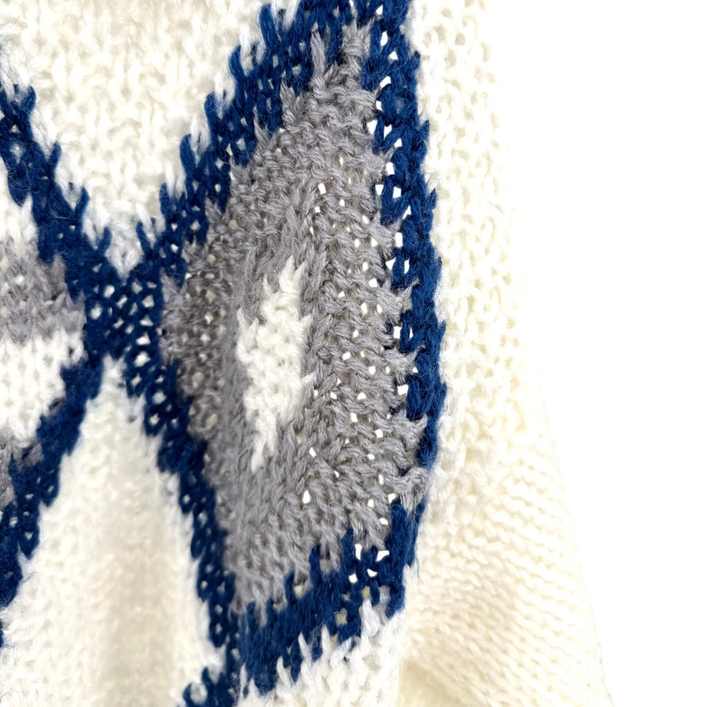Vintage 80s J.T. Beckett White Blue Diamond Pattern Oversized Ski Sweater