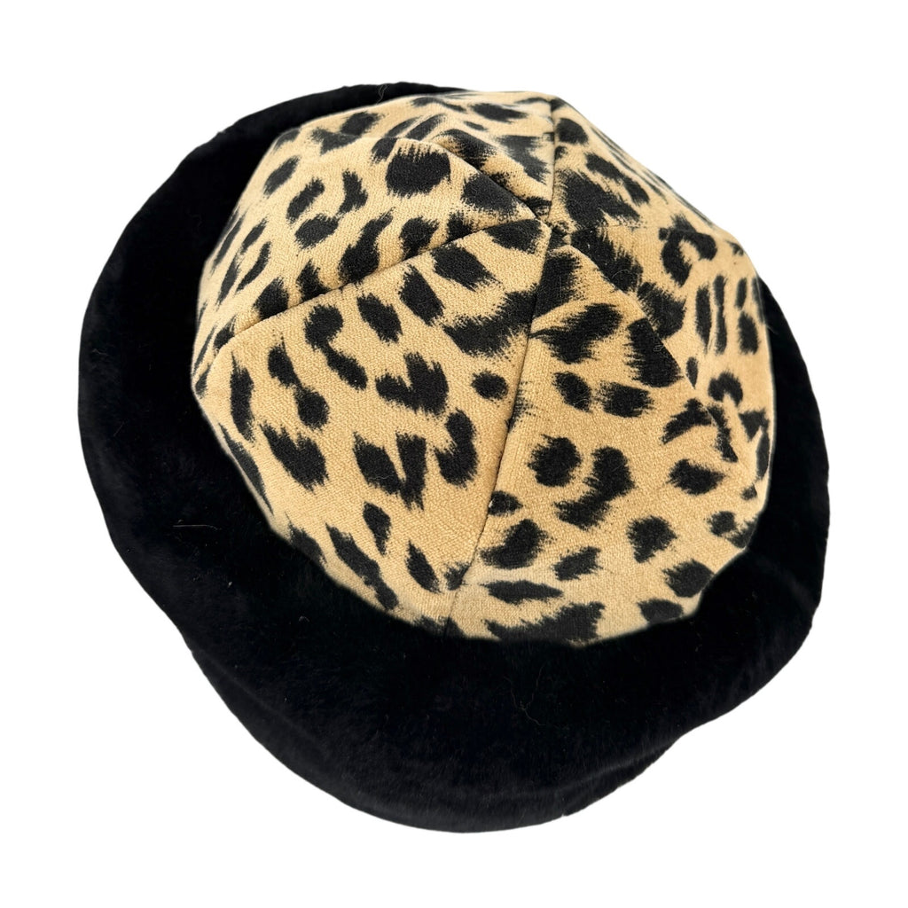 Vintage 90s Liz Claiborne Leopard Black Plush Cossack Hat