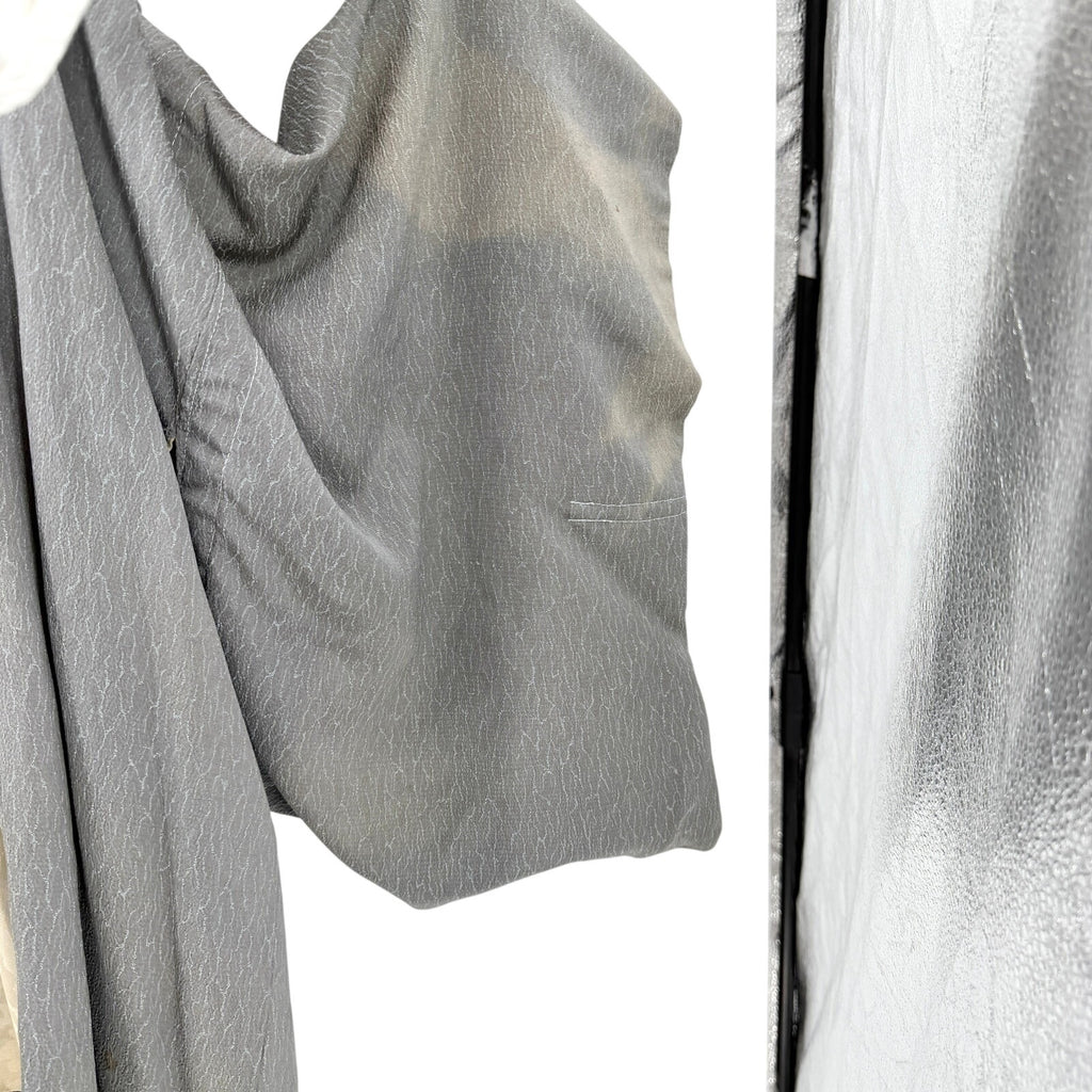Vintage 70s Gray 100% Silk Boho Crane Art Lining Haori Kimono Jacket