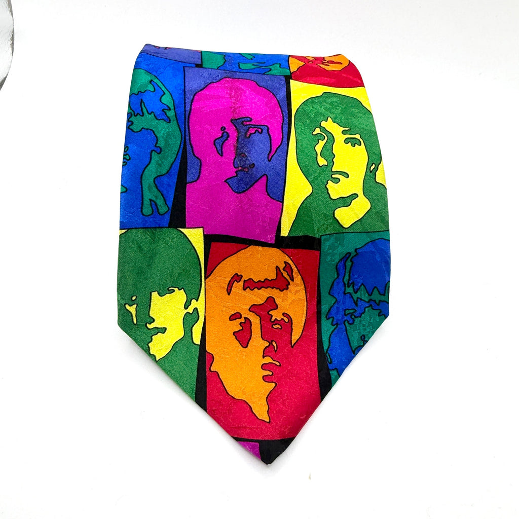 Vintage 90s Beatles Warhol Avedon Silk Psychedelic Pop Art Necktie