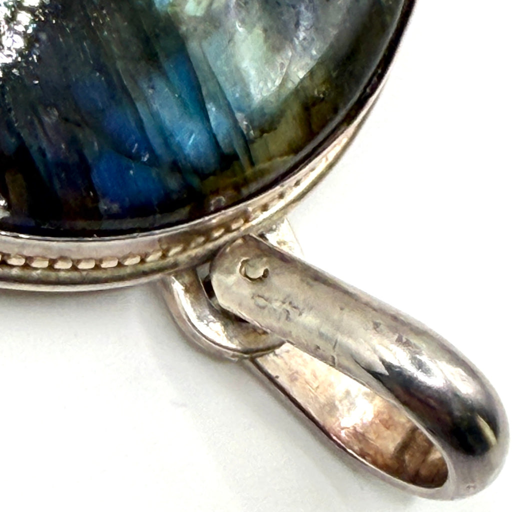 Vintage 90s Stamped Sterling Silver Huge Labradorite Statement Pendant