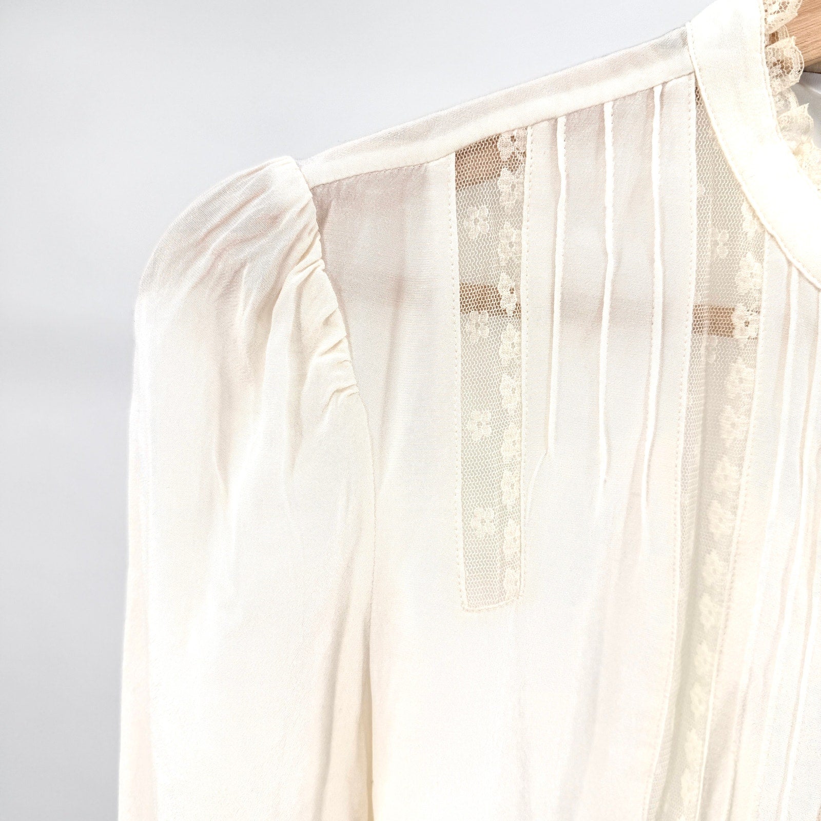 & Other Stories Paris Atelier Cream Lace Pintuck Button Down Blouse