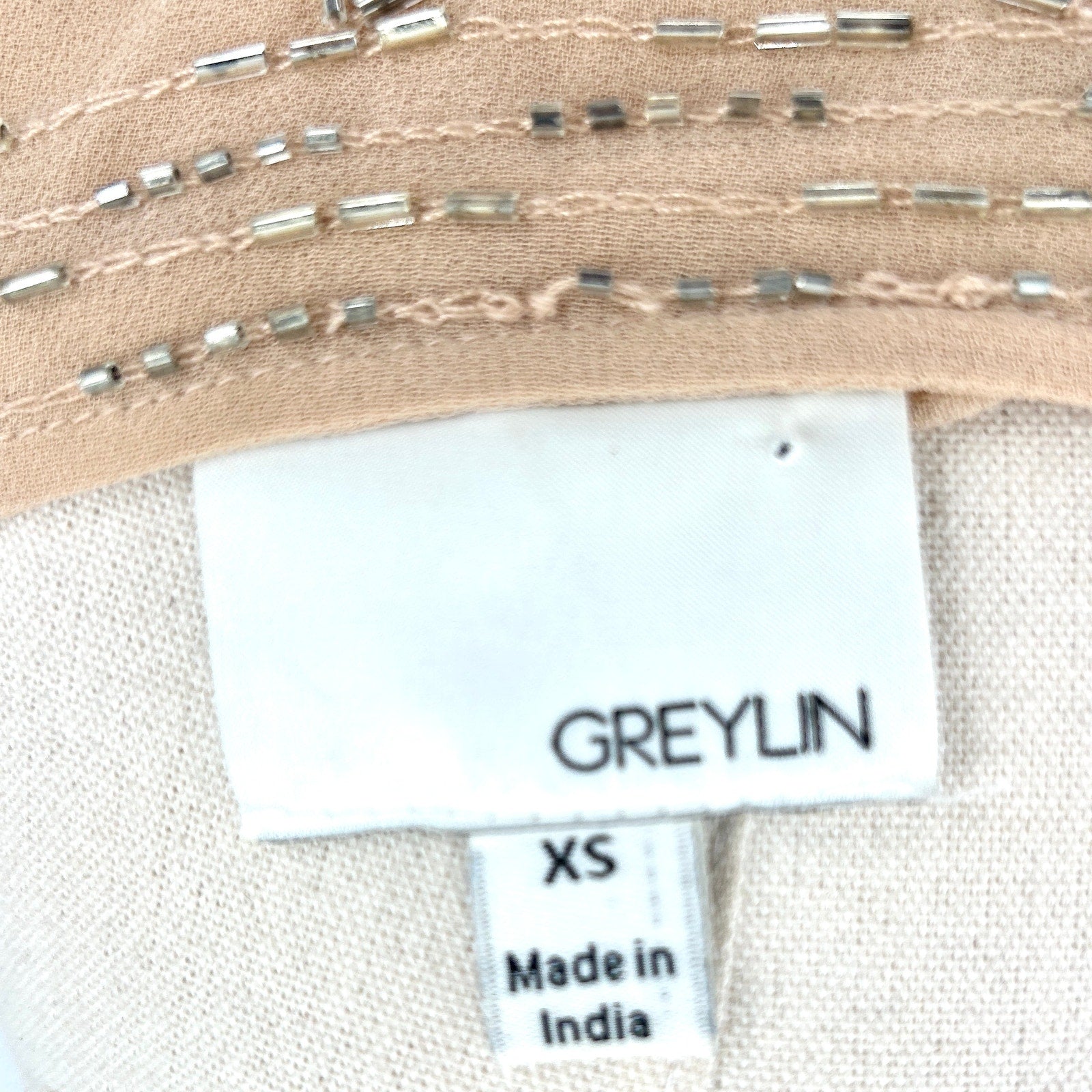 Greylin Nude Champagne Silver Bugle Bead Embellished Cocktail Jacket