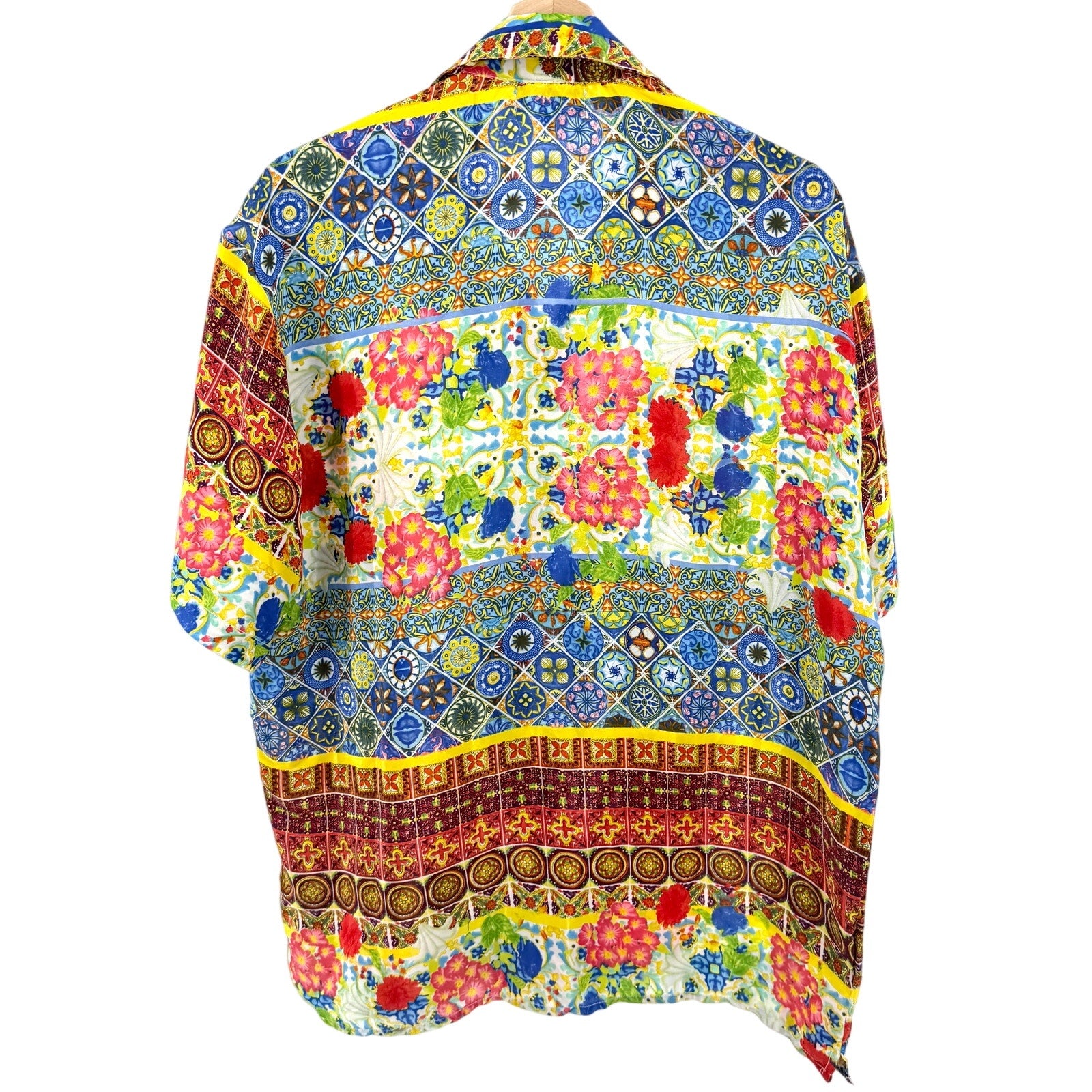 Antica Sartoria Multicolor Tile Floral Resort Button Down Short Sleeve Shirt