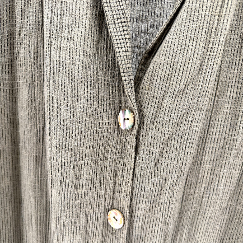 Vintage 80s Pebble Rayon Sage Green Striped Iridescent Button Duster Jacket