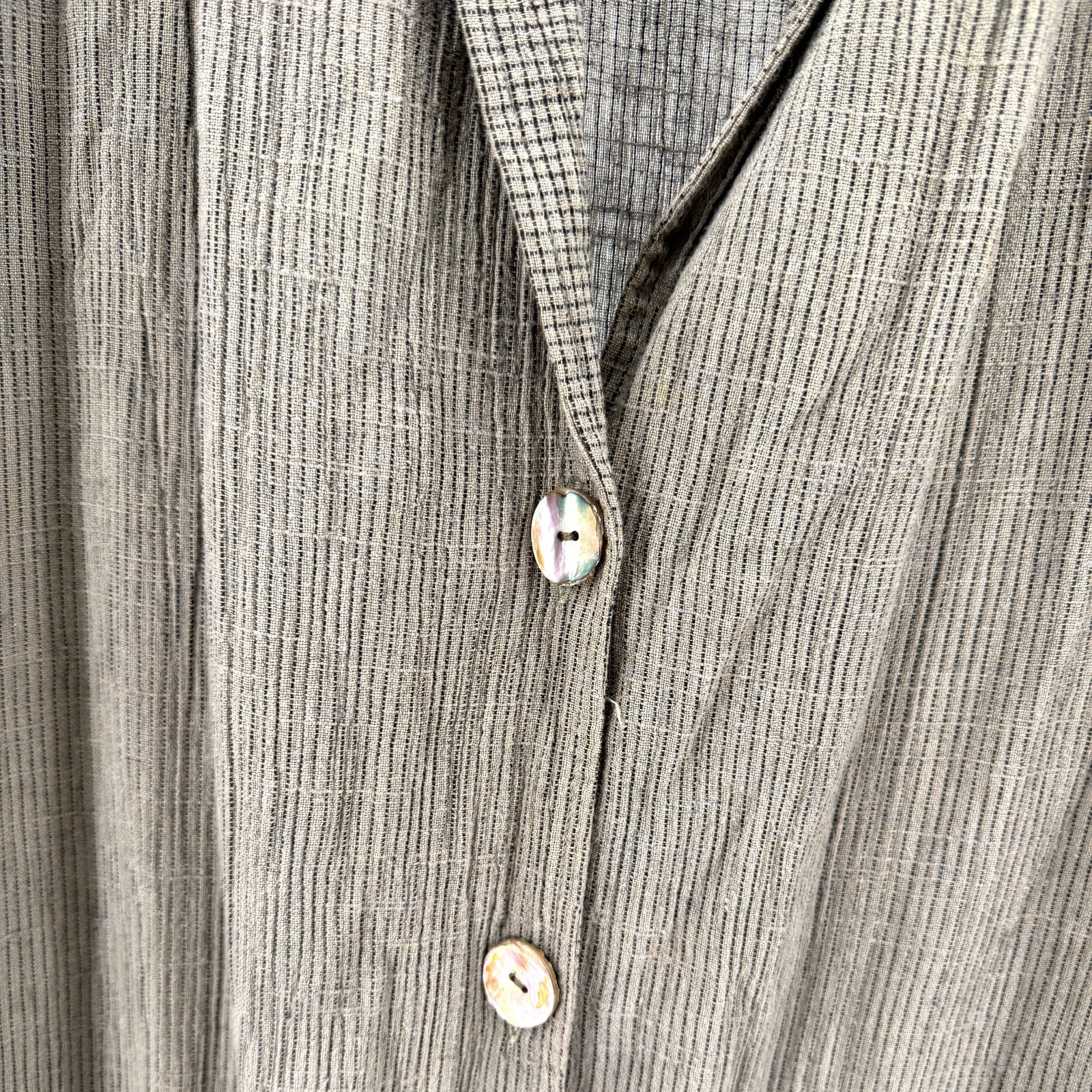Vintage 80s Pebble Rayon Sage Green Striped Iridescent Button Duster Jacket