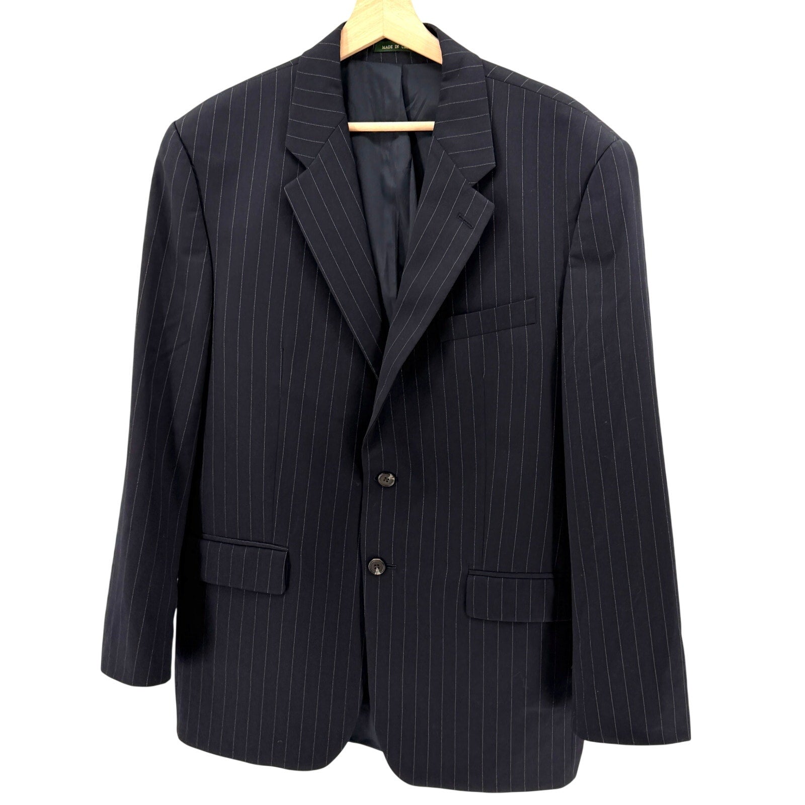 Vintage 90s Lauren Ralph Lauren Navy Blue 100% Wool Pinstripe Blazer