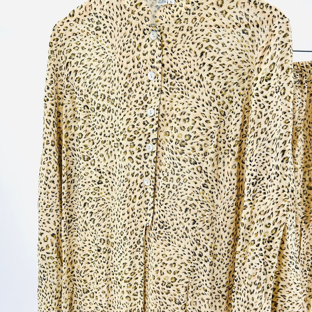 Vintage 80s Nira Nira New York Leopard Print Rayon Lounge Set