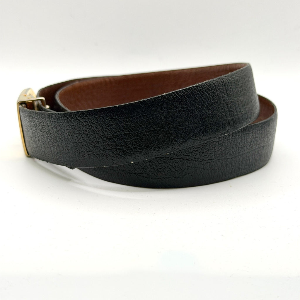 Vintage 80s Pierre Cardin Black Brown Leather Reversible L Buckle Belt