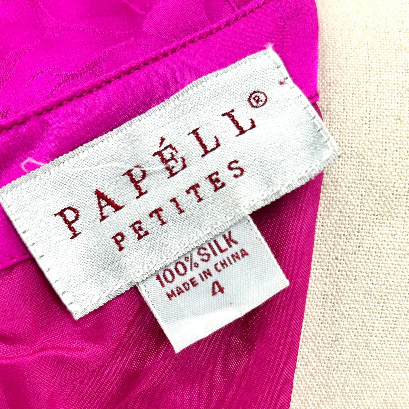 Vintage 90s Papell Petites Pink 100% Silk Floral Jacquard Formal Cocktail Dress