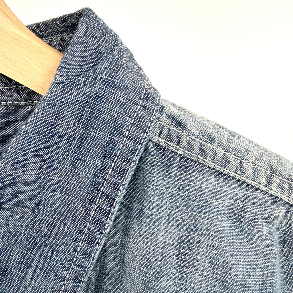 PD&C Blue Denim Chambray 100% Cotton Pearl Snap Western Button Down Shirt