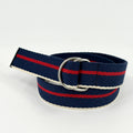 Navy Blue Red Striped Woven Nautical Preppy D-Ring Belt