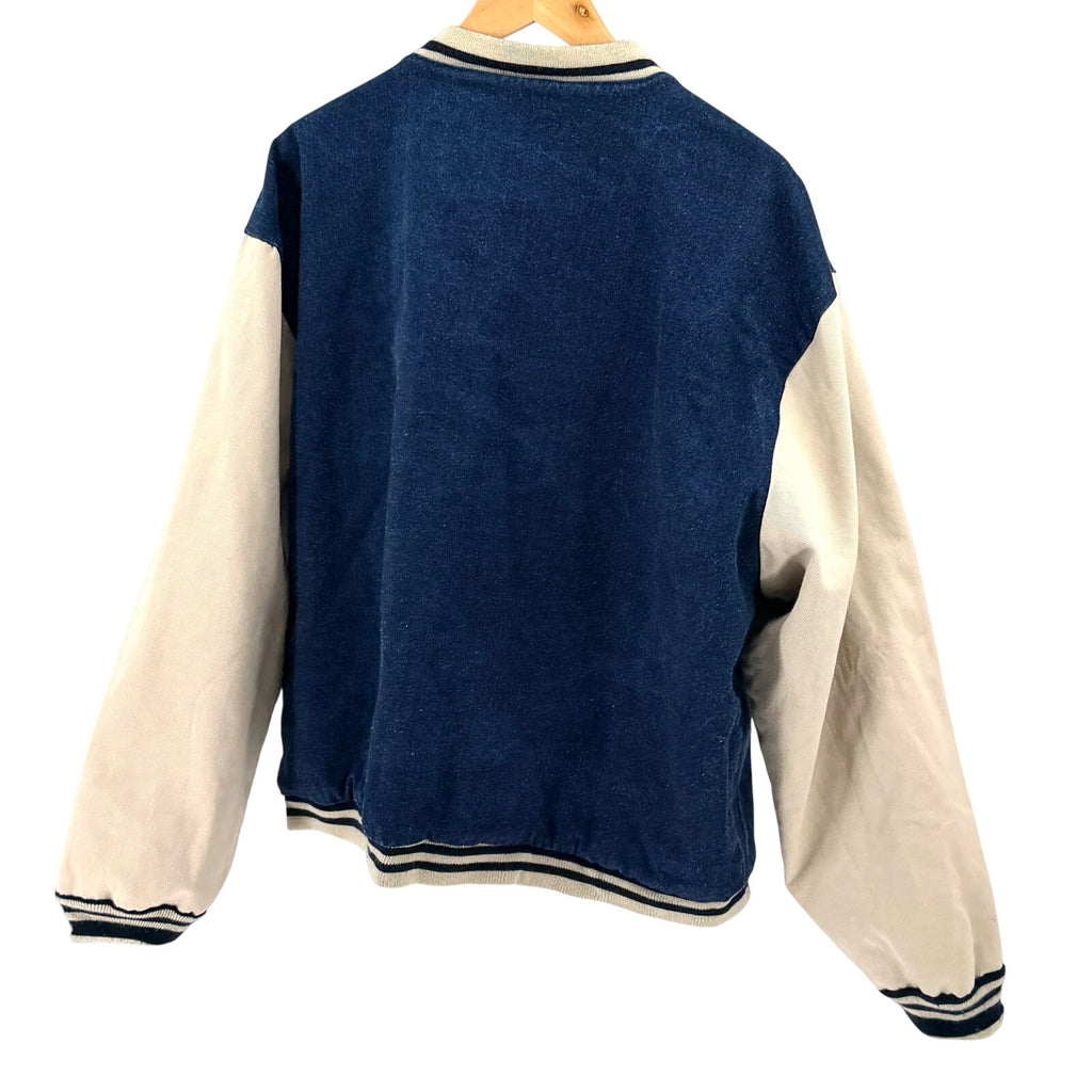 Vintage 90s Tan Blue Denim Twill Reversible Varsity Jacket