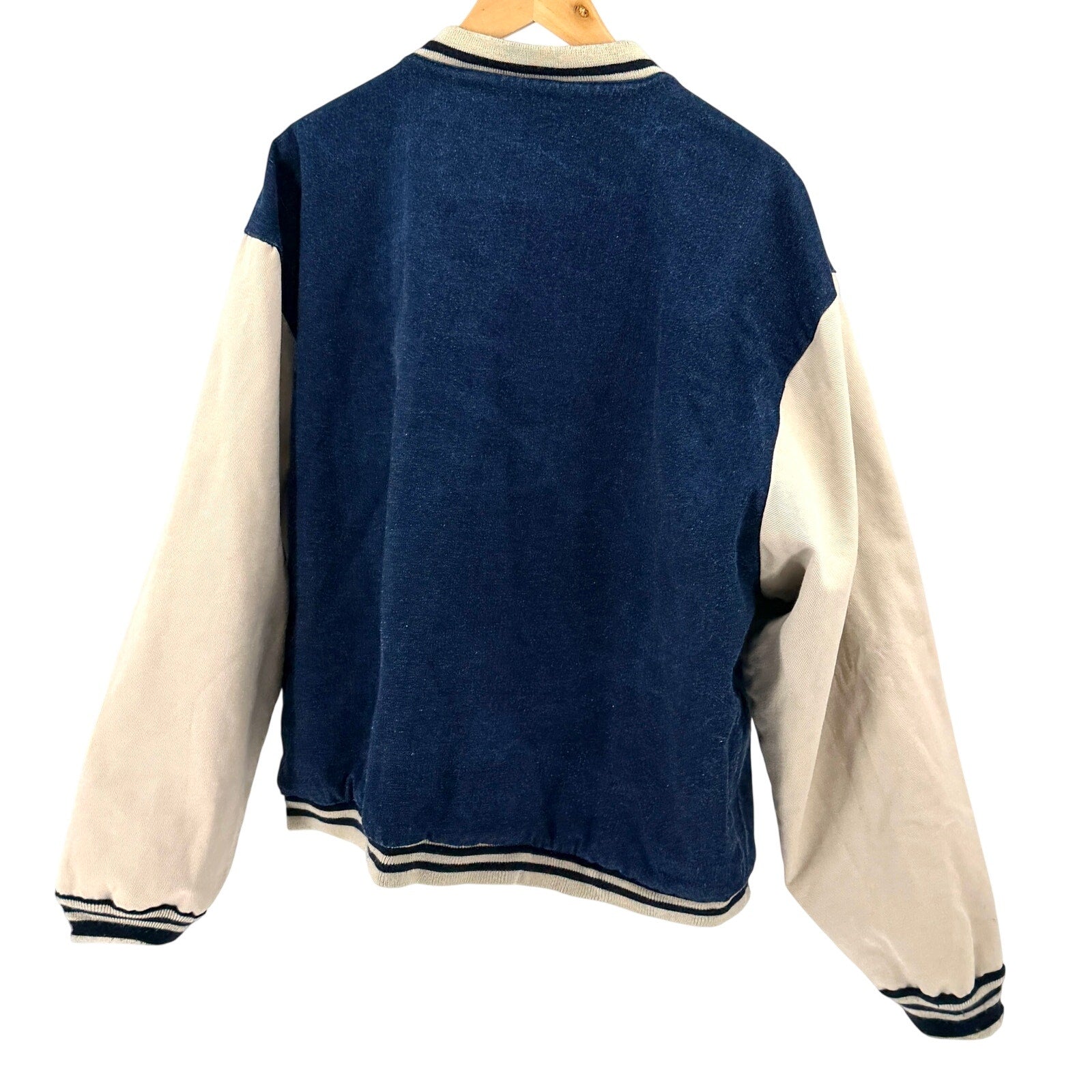 Vintage 90s Tan Blue Denim Twill Reversible Varsity Jacket