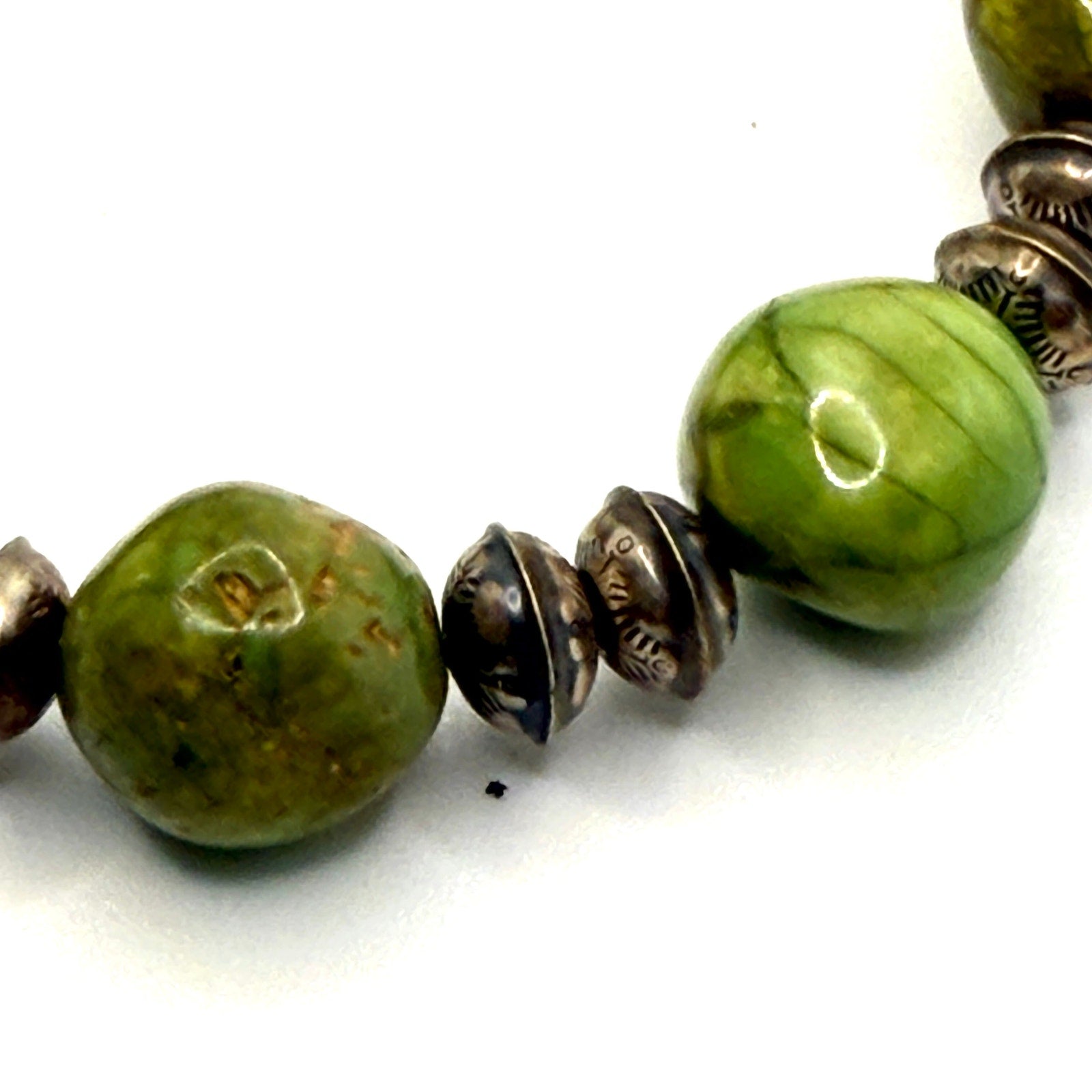 Vintage 90s Southwestern Green Gaspeite Stamped Silver Chunky Toggle Bracelet