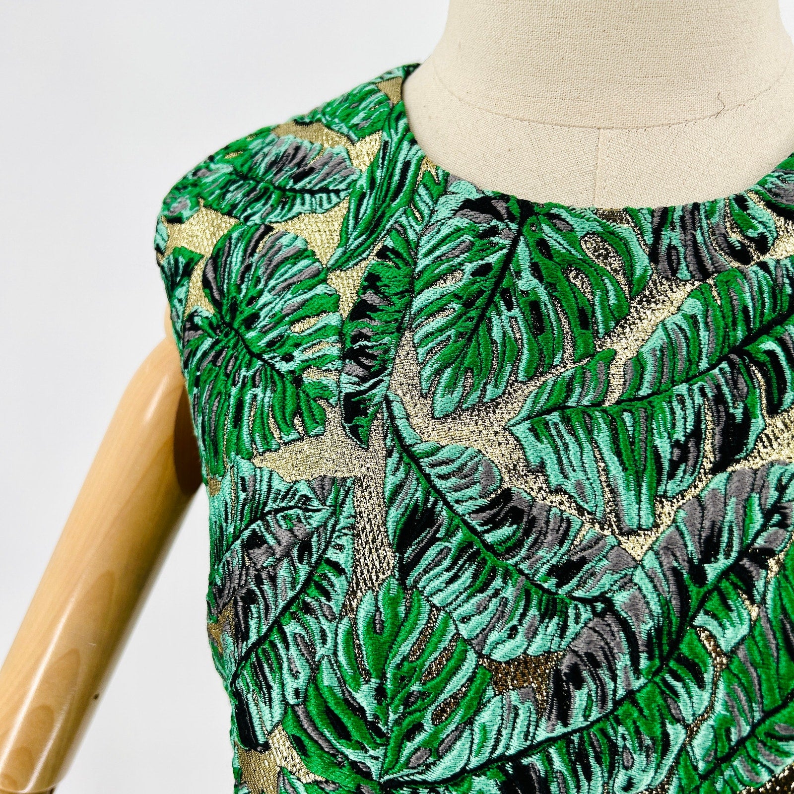 J. Mendel Paris S/S 2014 Runway Green Gold Palm Brocade Sleeveless Top
