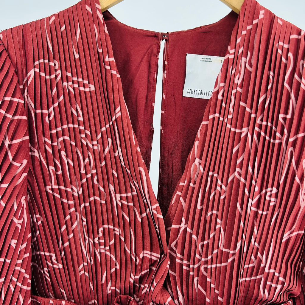 C/MEO Collective Terracotta Abstract Floral Pleated Romper
