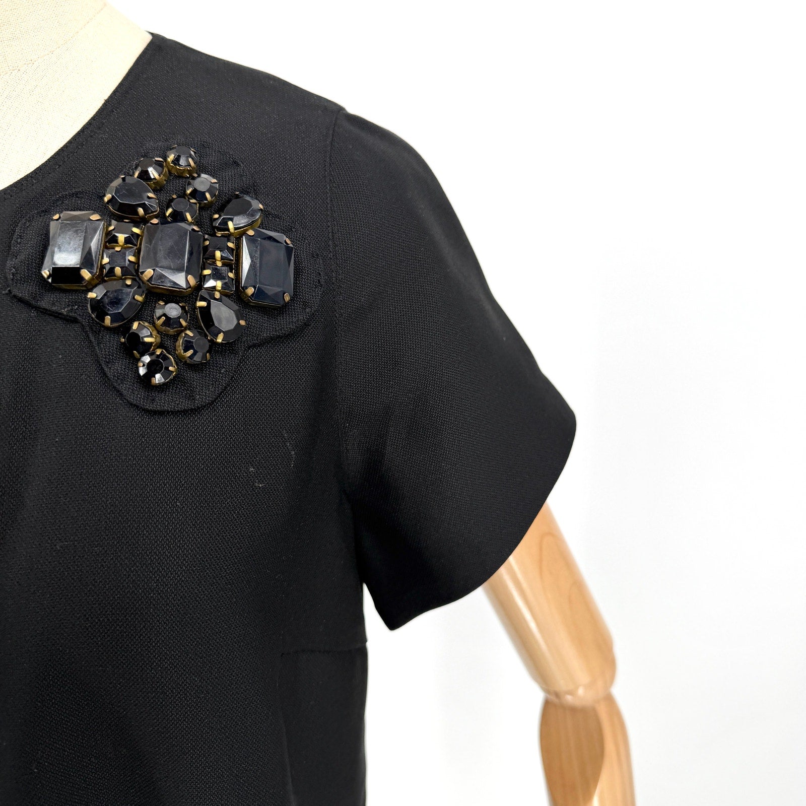 Vintage Y2K Karta Black Jeweled Neckline Short Sleeve Mini Dress