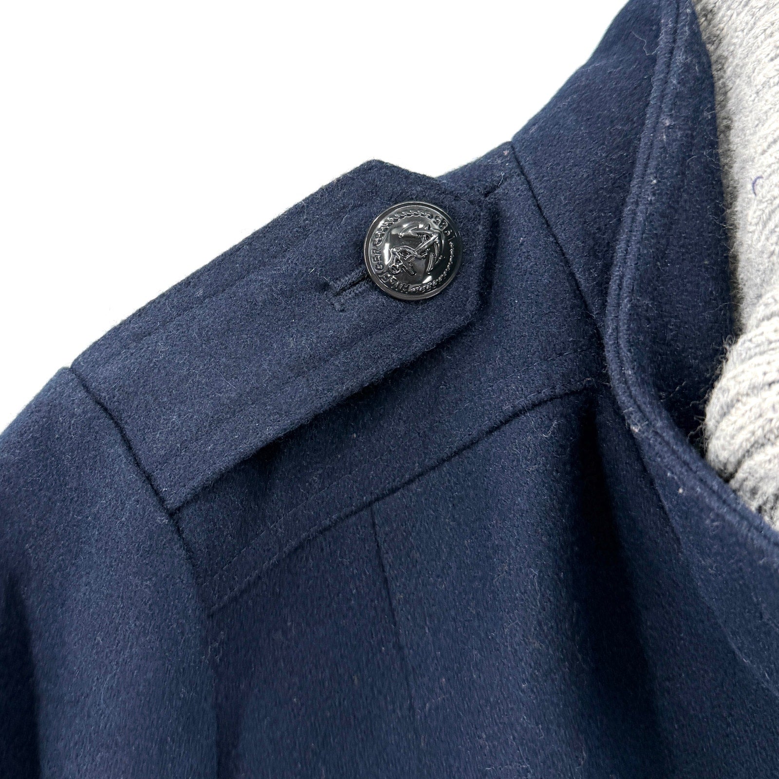 Tommy Hilfiger Navy Blue Grey Knit Trimmed Preppy Peacoat