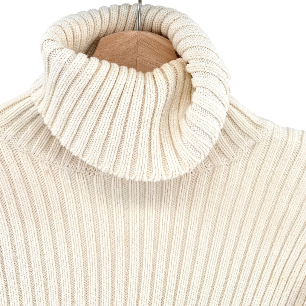 Vintage Y2K Ann Taylor Cream 100% Cotton Ribbed Crop Top Turtleneck Sweater