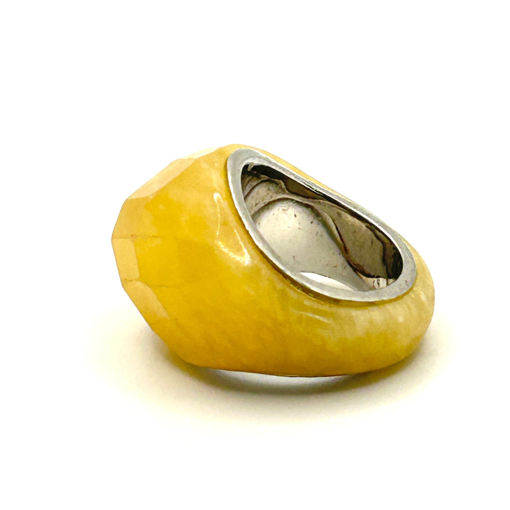 Vintage Y2K Handmade Sterling Silver Faceted Yellow Quartz Statement Ring