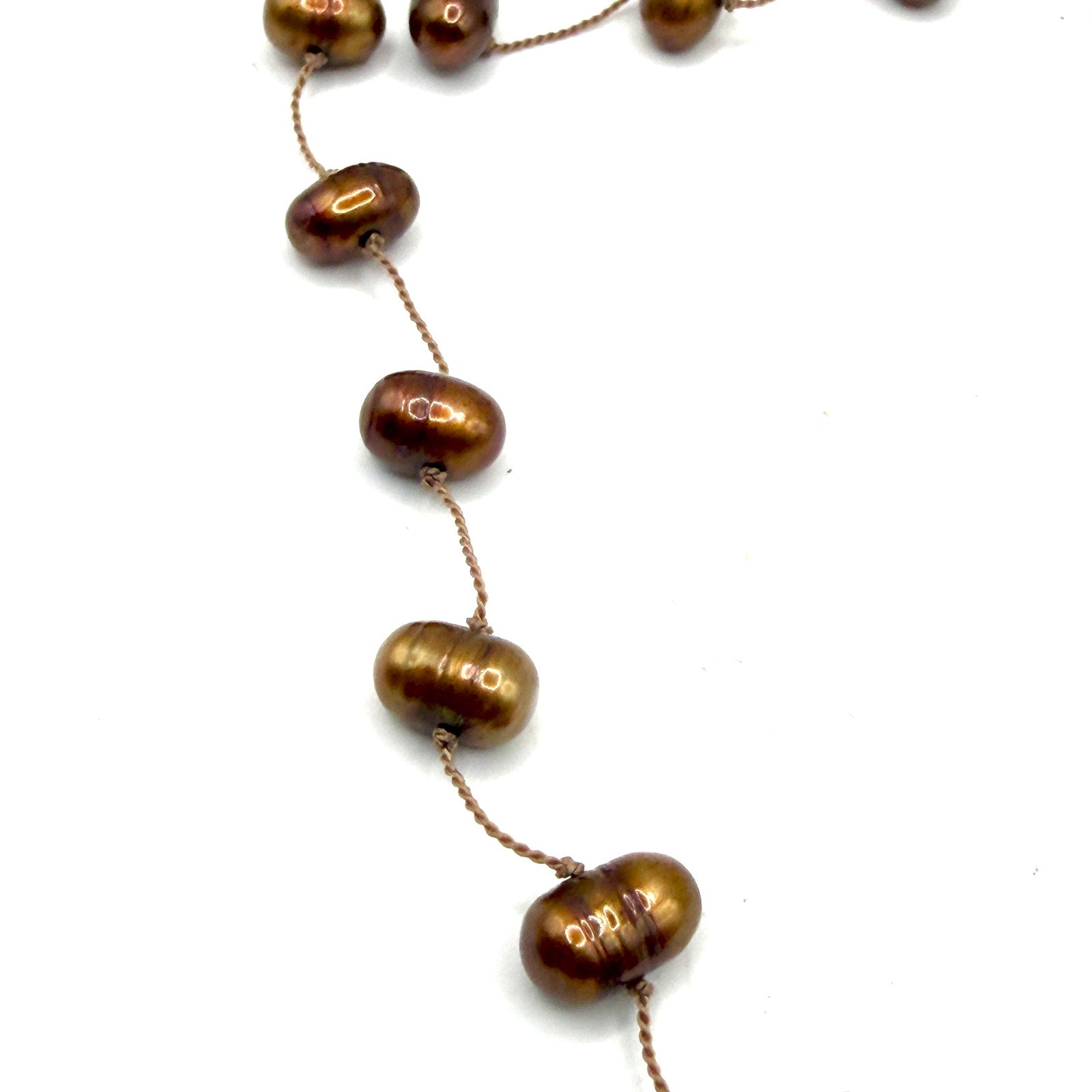Vintage 90s Brown Baroque Freshwater Pearl Hand Knotted Floating Choker Necklace