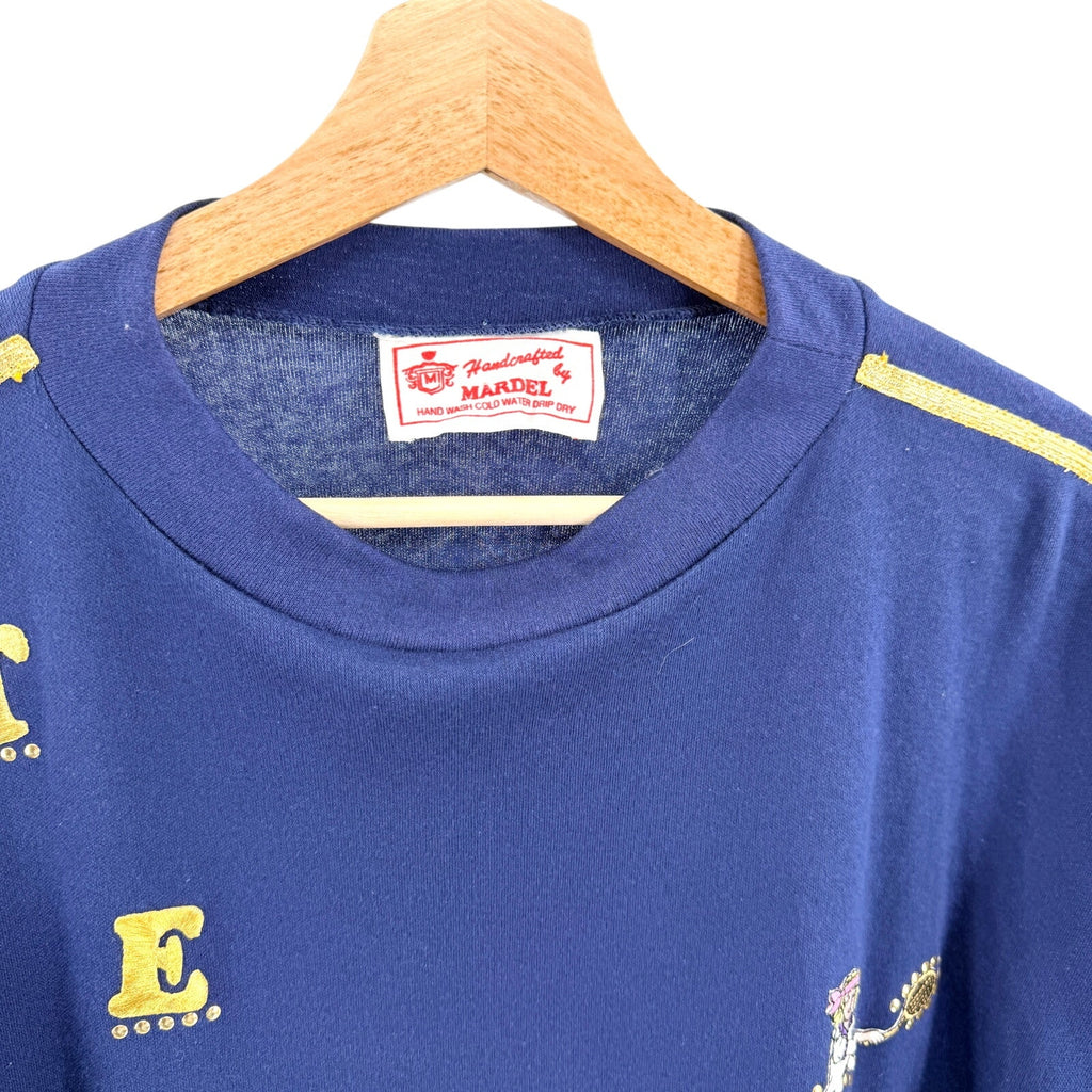 Vintage 80s Mardel Tennis Beaded Embroidered Jersey Long Sleeve Tee