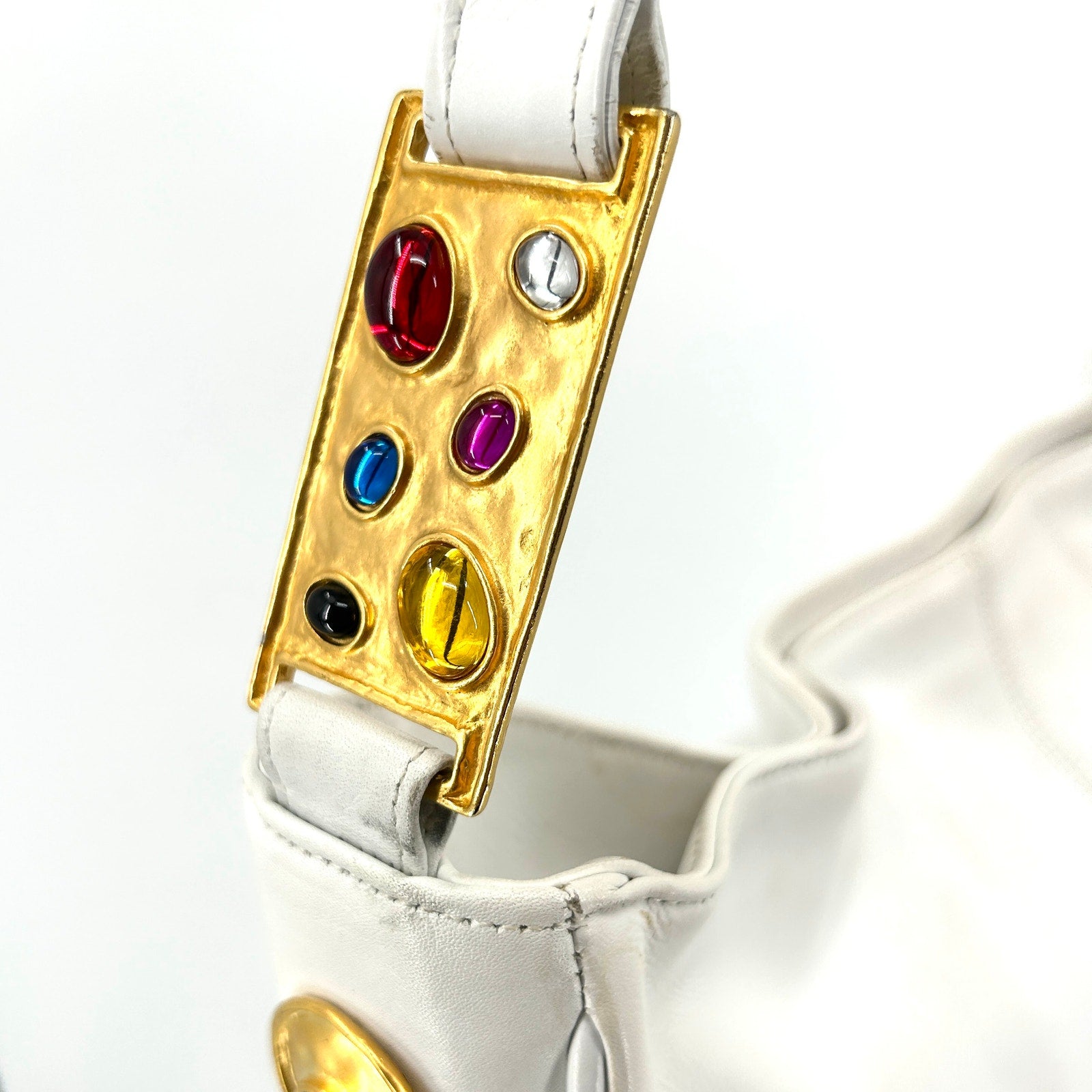 Vintage 80s Joseph B Exclusive White Leather Jewel-Embellished Satchel