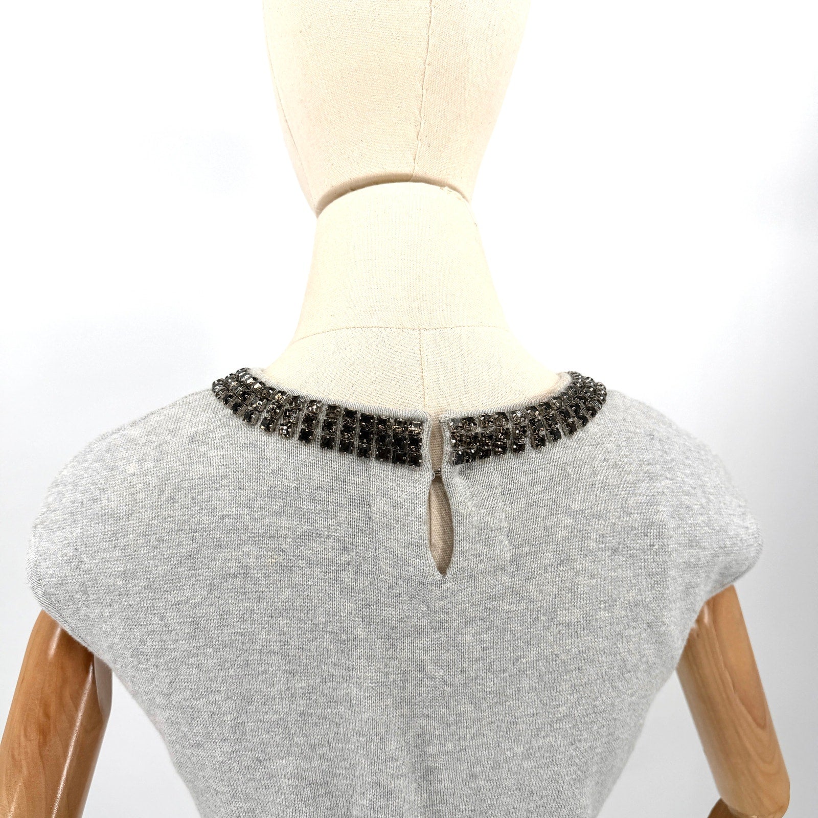 Lauren Ralph Lauren Grey Minimalist Glam Beaded Neckline Knit Sheath Dress