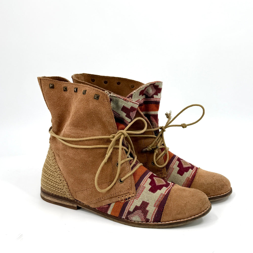 The Sak Tan Genuine Suede Aztec Southwestern Crochet Boots