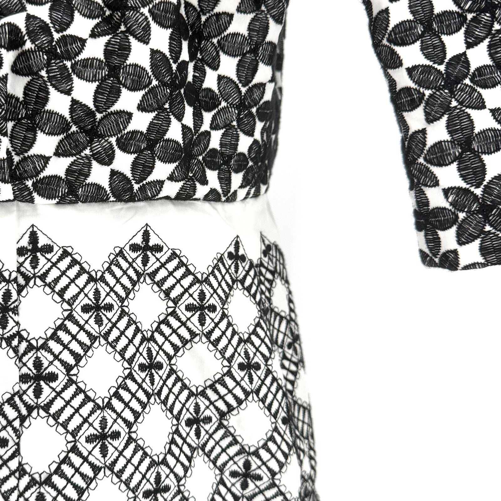 Elie Tahari Black White 100% Cotton Embroidered Eyelet Shift Coat Dress