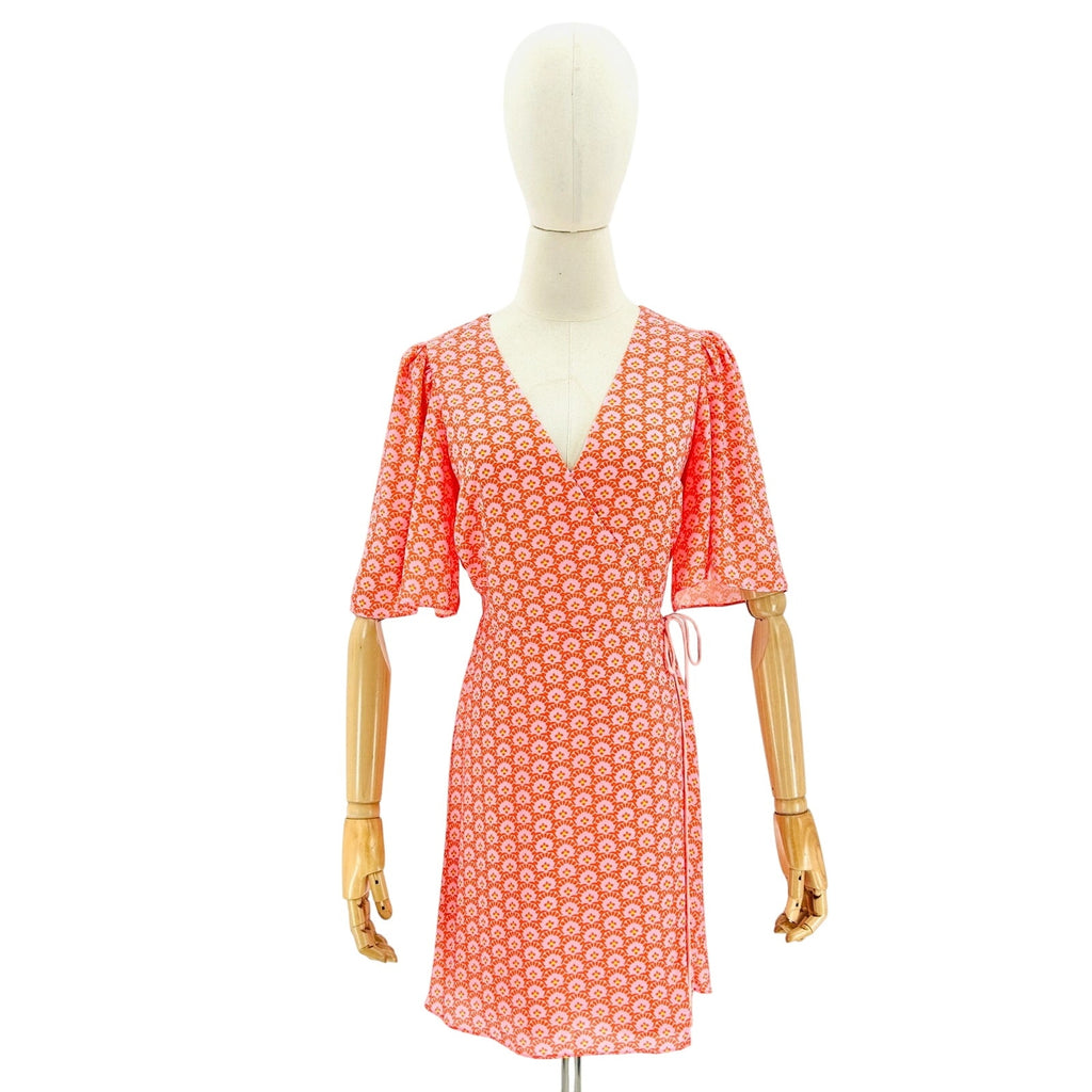 alice + olivia Pink Orange Retro Floral Print Wrap Dress