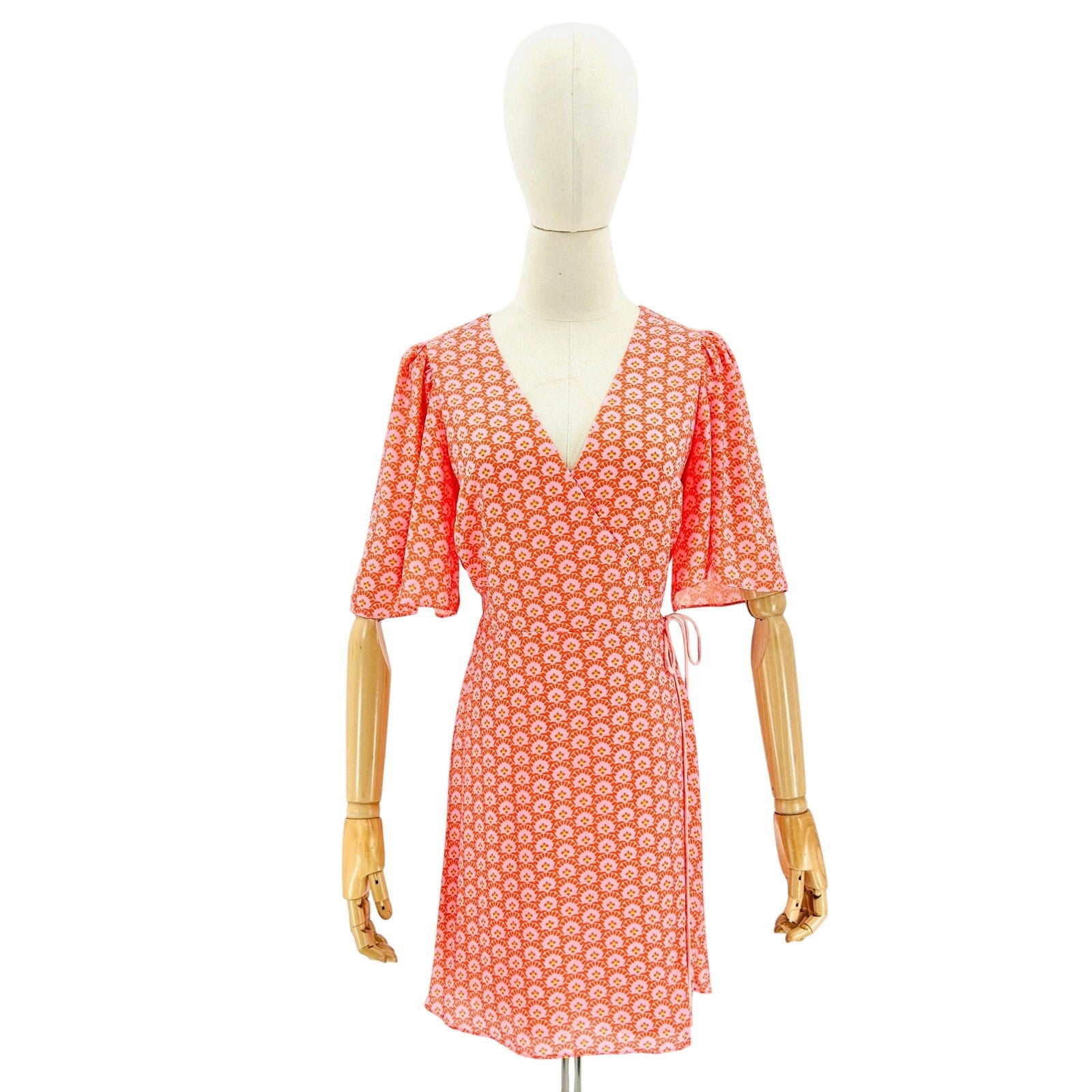 alice + olivia Pink Orange Retro Floral Print Wrap Dress