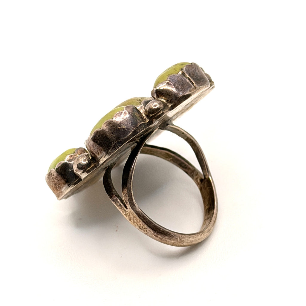 Vintage 90s Lime Green Gaspeite Sterling Silver Southwestern Cluster Ring