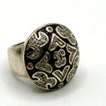 Vintage 90s Signed Black Enamel Rhinestone Sterling Silver Dome Cocktail Ring