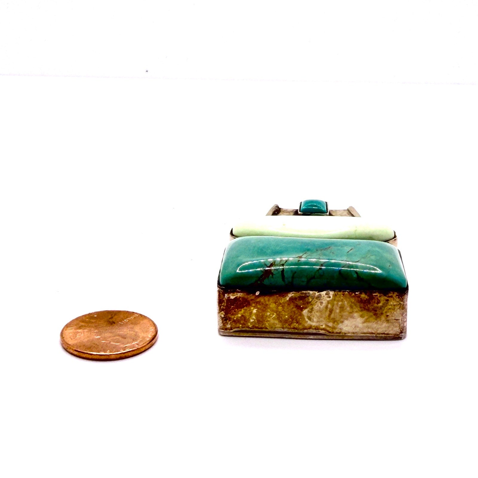 Vintage 2002 Signed D. Troutman Green Turquoise Sterling Silver Pendant