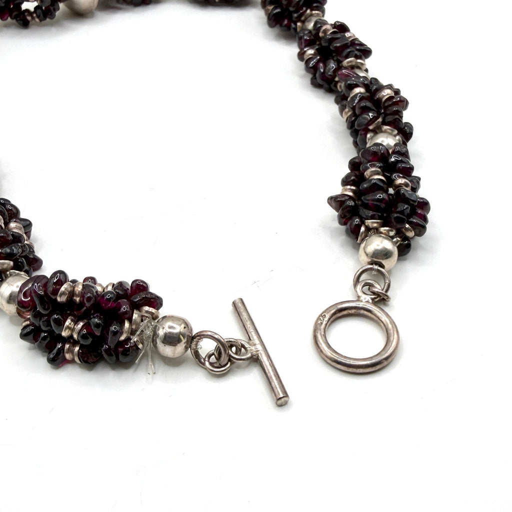 Vintage 90s Red Garnet Chunk Sterling Silver Statement Toggle Necklace