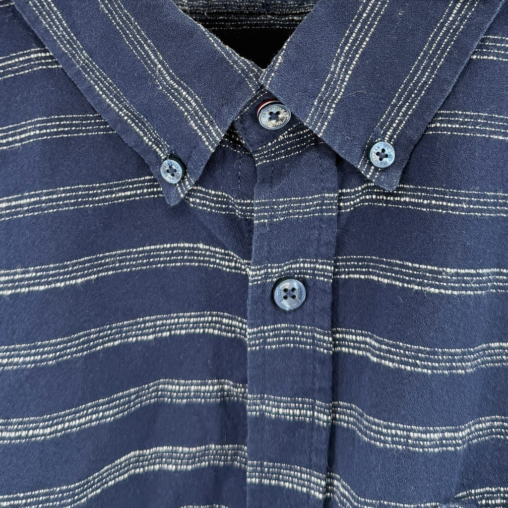 Ben Sherman Navy Blue White Stripe 100% Cotton Short Sleeve Button Down Shirt