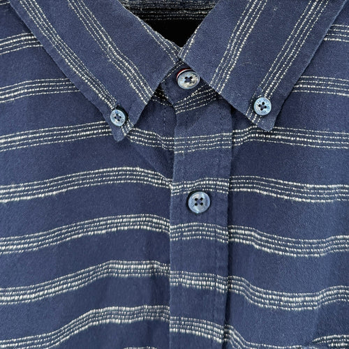 Ben Sherman Navy Blue White Stripe 100% Cotton Short Sleeve Button Down Shirt
