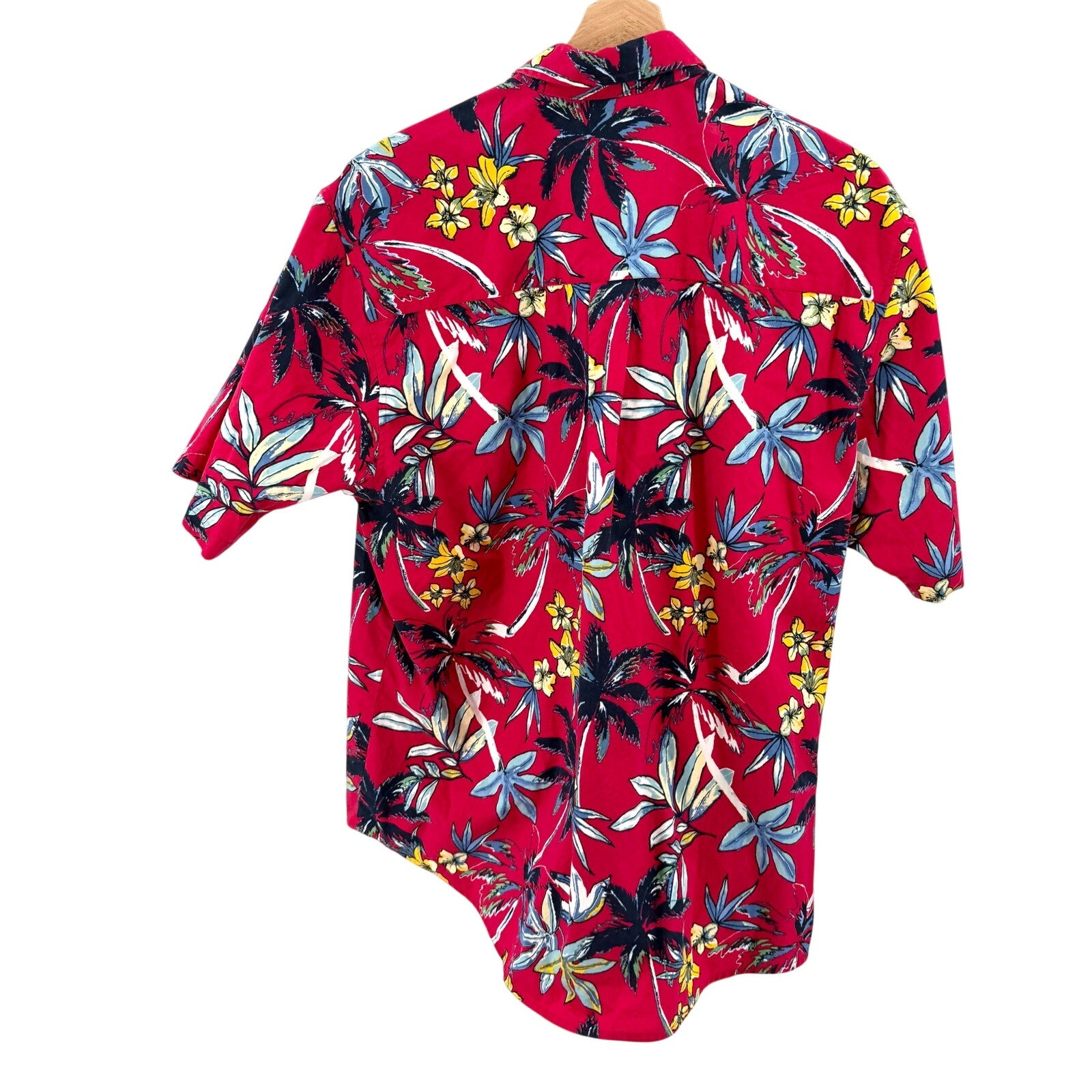 Vintage 90s Natural Issue Red Tropical Floral 100% Cotton Shirt