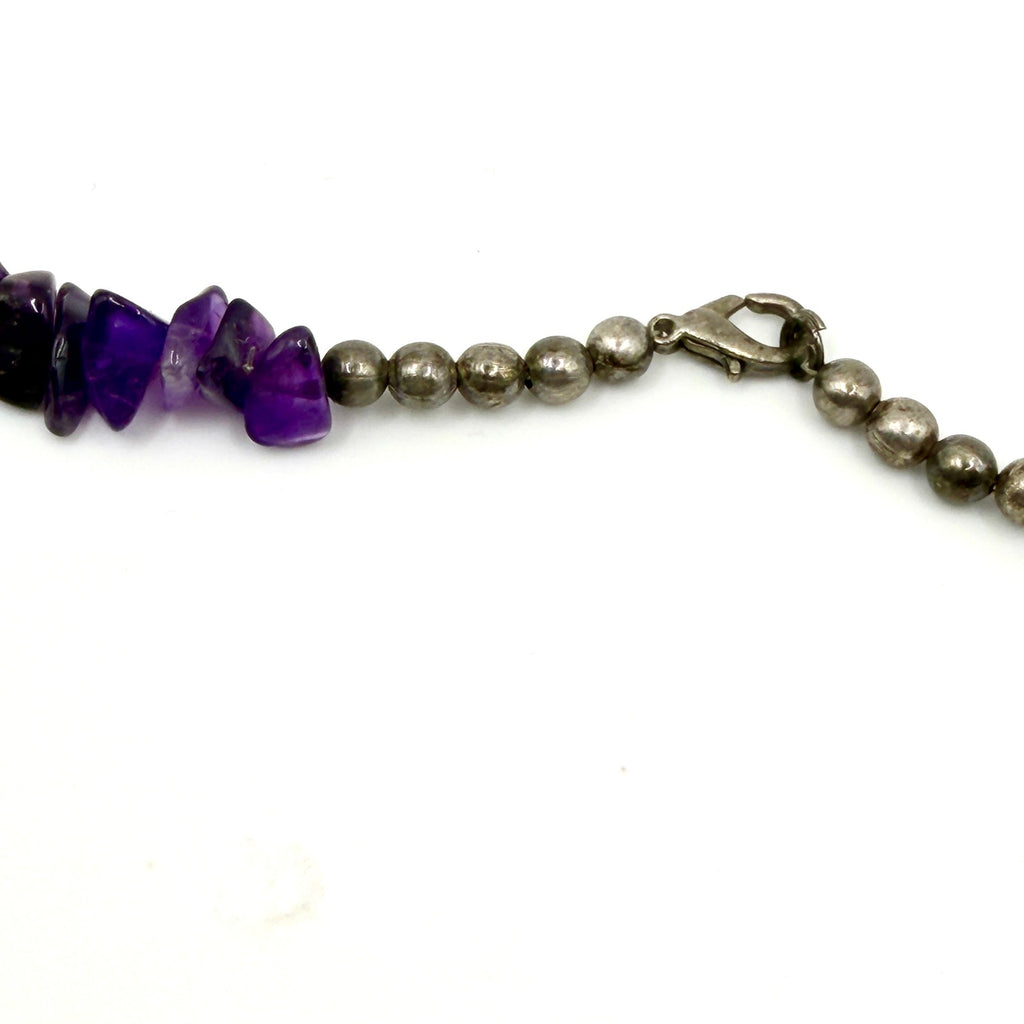 Vintage 90s Purple Amethyst Chip Sterling Silver Necklace