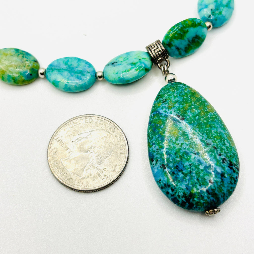Vintage Y2K Stauer Sterling Silver Turquoise Green Chrysocolla Pendant Necklace