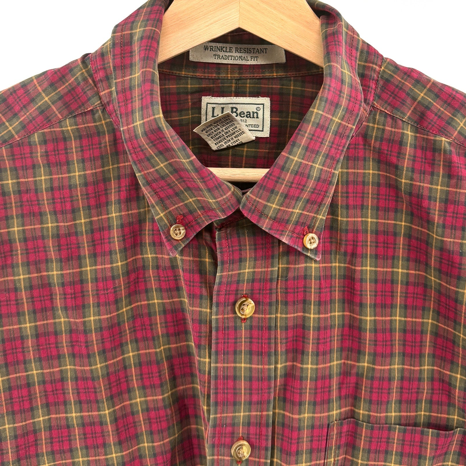 Vintage Y2K L.L. Bean Red Olive Green Plaid 100% Cotton Workshirt