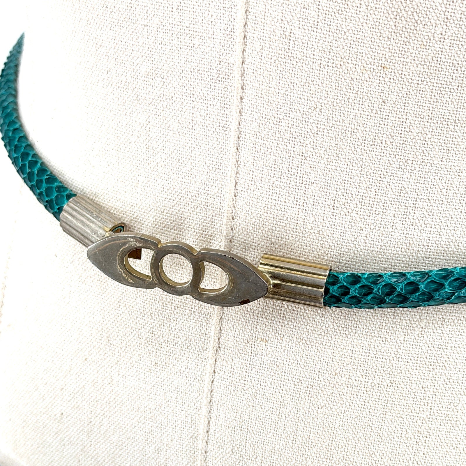 Vintage 90s Green Teal Genuine Snakeskin Super Skinny Belt