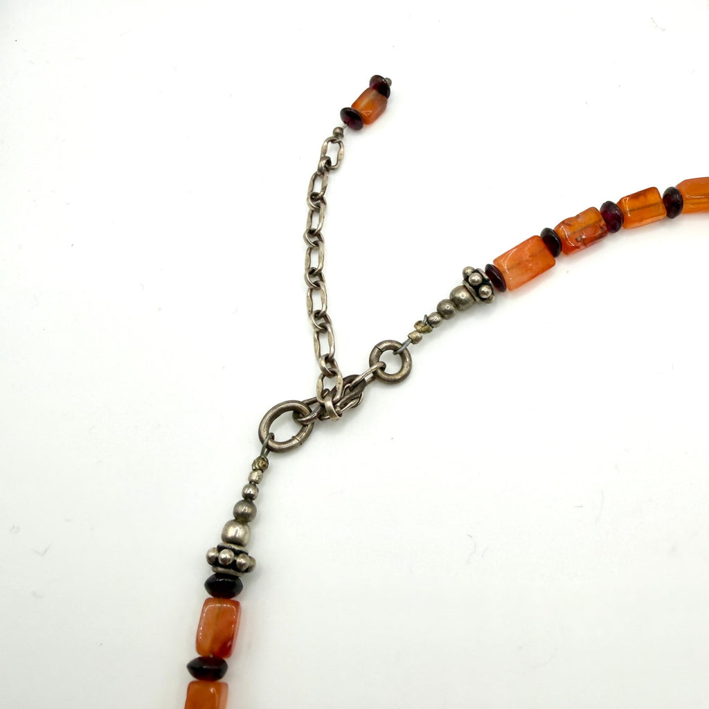Vintage 90s Sterling Silver Carnelian Druzy Geode Pendant Necklace