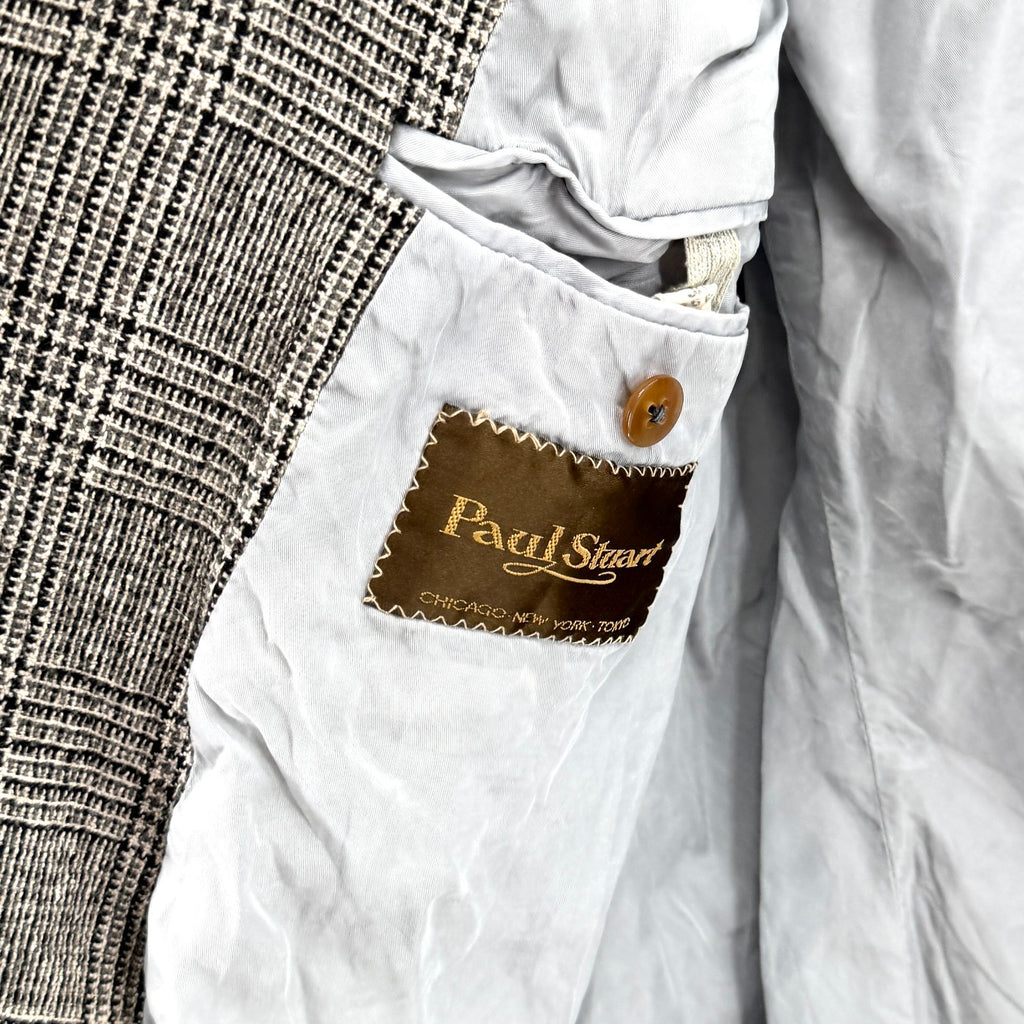 Vintage 80s Paul Stuart Tan Black Check Preppy Sharp Tailoring Blazer Jacket
