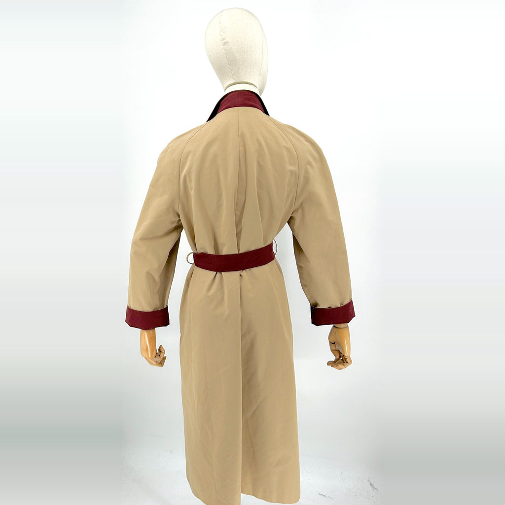 Vintage 80s Etienne Aigner Tan Maroon Reversible Belted Trench Coat
